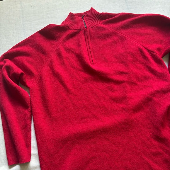 Lord & Taylor Red Merino Wool Quarter Zip Sweater L Classic Minimalist - Picture 3 of 7